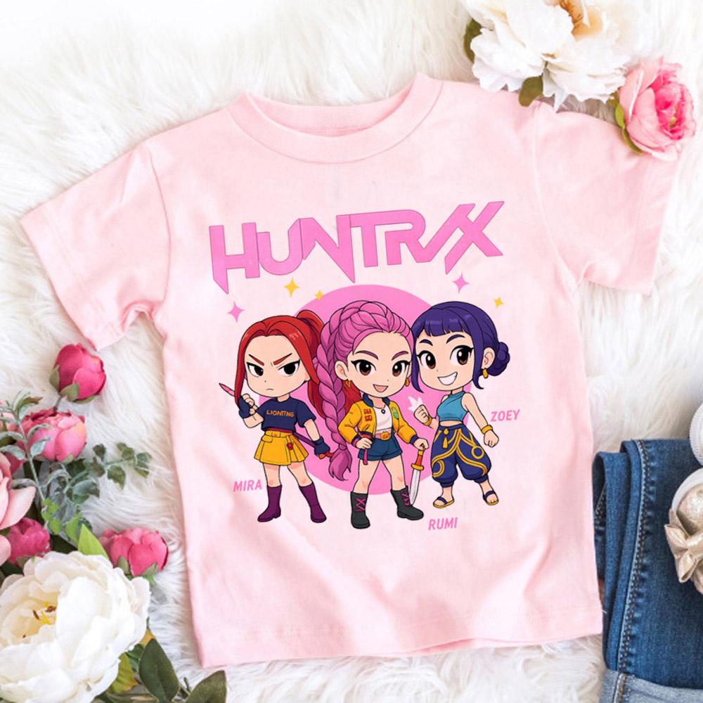 2025 Summer Kpop Demon Hunters T Shirt Kids Cartoon Anime Meme Print Clothes Round Neck Basic Grils Tops Casual Shirts Gift