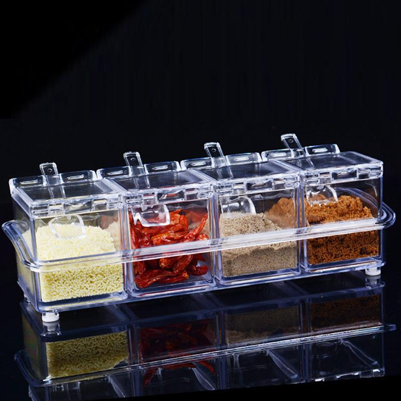 

PDTO 4 в 1 прозрачная коробка для приправ, соль, сахар, баночки для приправ с ложками