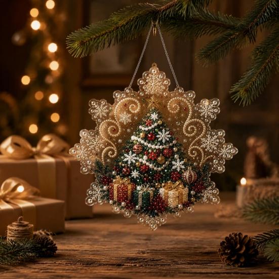 Lightweight Durable Acrylic Ornaments Christmas Pendant with Metal Chain, Double-sided Printed 2D Snowflake Indoor Wall And Window Decorations