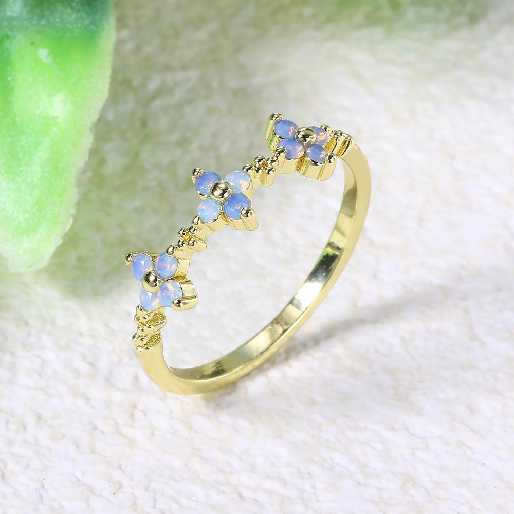 

Opal Stone Clover Rings For Women Ins Trend Gold Color Girls Thin Ring Aesthetic Fashion Jewelry Party Gifts Wholesale KAR223 5