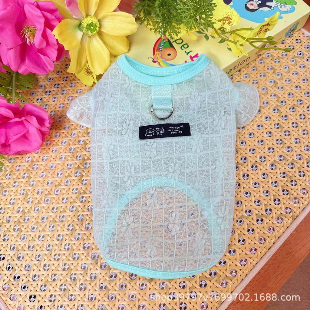 Summer Thin Pet Clothes Mesh Hollow Breathable Dog Cat Clothes Fly Sleeve Vest Cute Teddy Than Bear