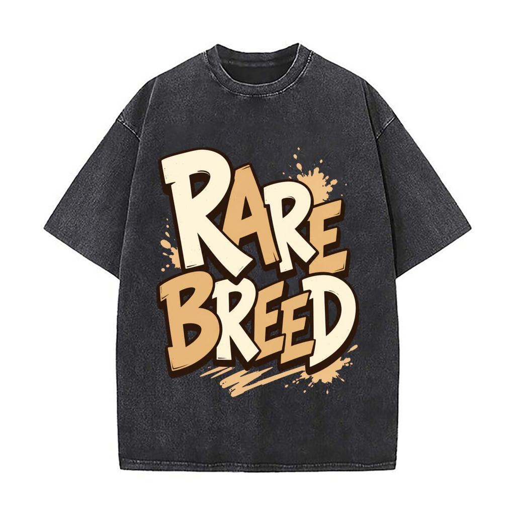 Bold Vintage Rare Breed Lettering Washed Faded Vintage Short Sleeve Fashion Versatile Daily Tee
