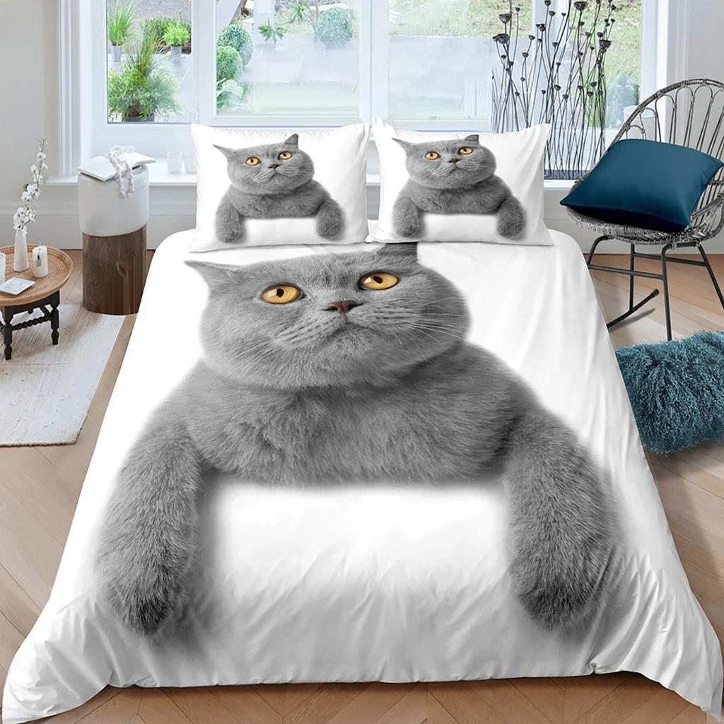 Cute Cat Animal 3D Printed Quilt Cover 100% Polyester Bedding Set Soft and Comfortable Duvet Cover and Pillowcase 2/3-Piece Set