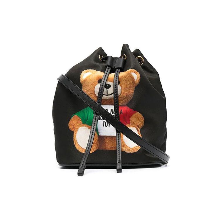 

Moschino Teddy Bear Print Pu Bucket Bag Women Bags Black A8445-8213-1555 Basic Set (Bag+Dust Bag)