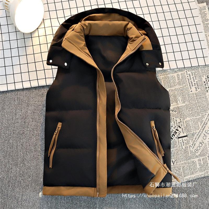Autumn and winter cotton vest men's Korean version trendy hooded vest thickened warm teen coat men