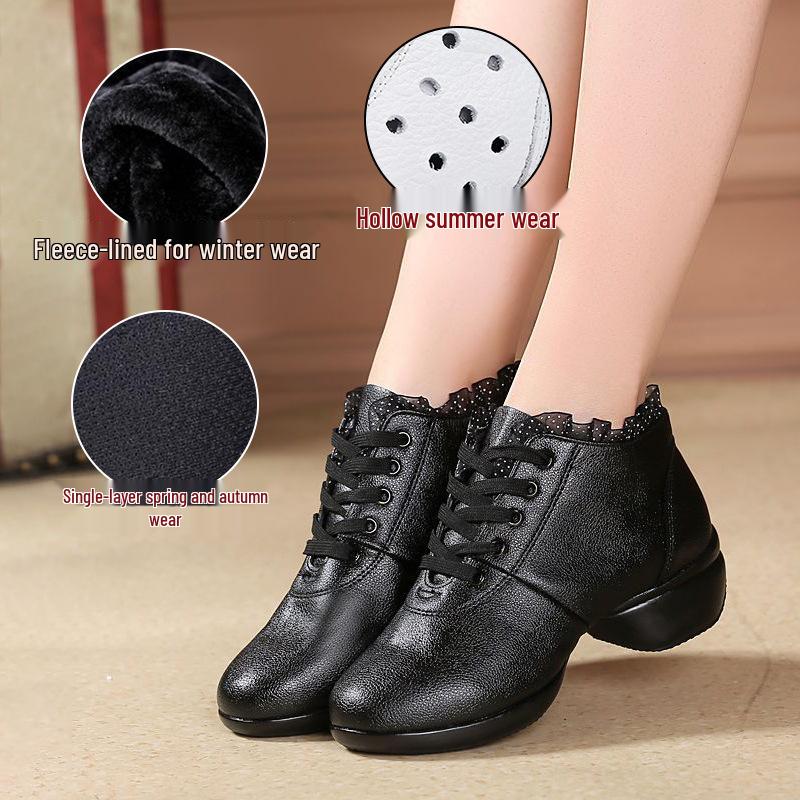 Women's Modern Ballroom Mid-Calf Dance Boots - Soft Sole, Mid-Heel.
