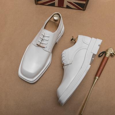 Mode Herren Luxus Mokassins Atmungsaktiv Quadratische Spitze Erhöht Formell Weiß Lederschuhe Derby Schuhe Party Abendkleid Hochzeitsschuh