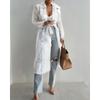 Women Casual Long Sleeve Coat Women Fashion Pure Color Perspective Outwear-with Belt