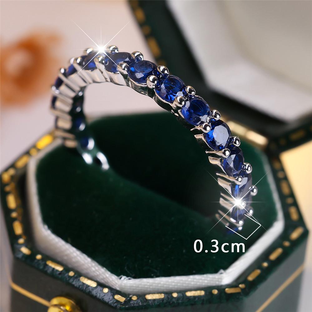 Blaue Kristall-Einfachreihe-Ringe mit runden Steinen für Damen, Vintage, Trendy, Gold-Silber-Farbe, Ehering, Brautschmuck, Verlobungsgeschenk