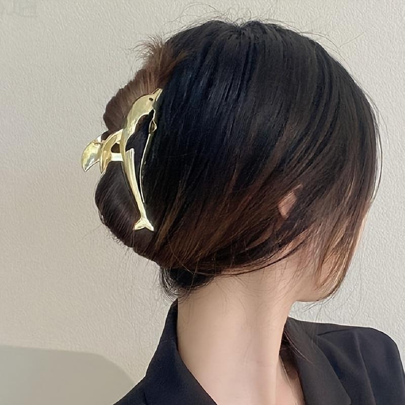 Elegant Cute Dolphin-Shaped Hair Claw Clip Alloy Metal Solid Color Shark Clip Fashionable Hair Accessory For Ages 14+ Single Piece