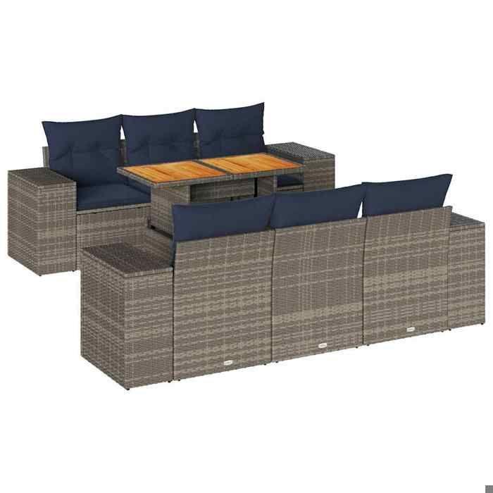 VidaXL Salon de jardin avec coussins 7 pcs gris résine tressée, ensemble de canapés d'extérieur, ensemble de canapé d'angle 3327337