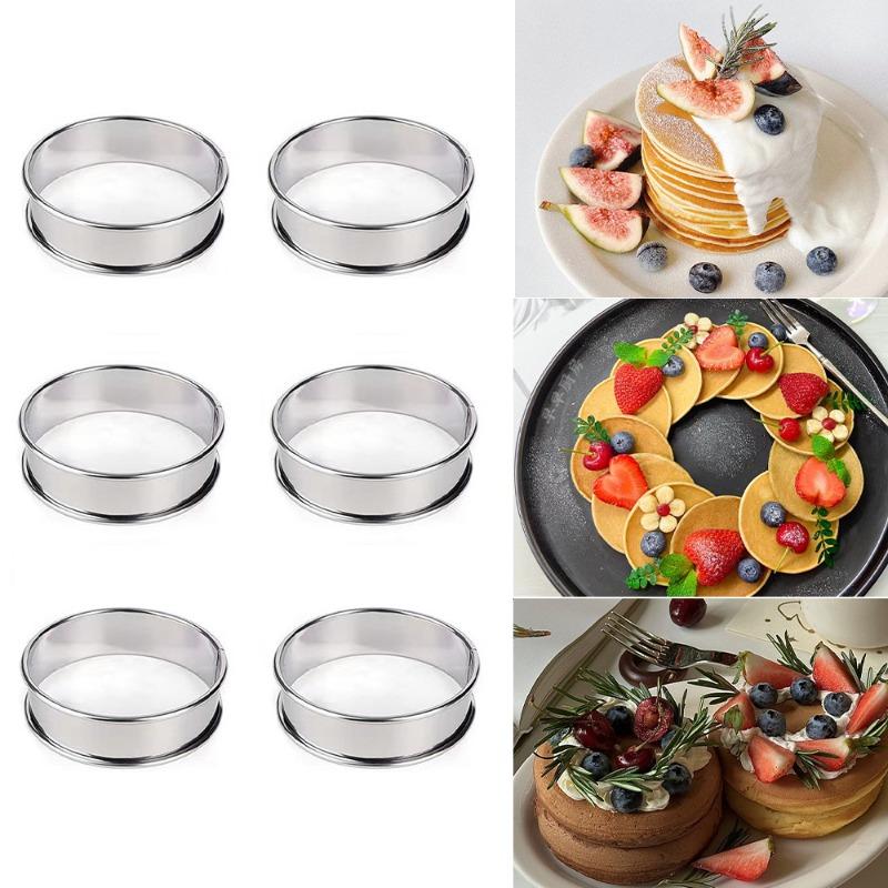 6PCS Stainless Steel Mousse Cake Mold Heat-Resistant Perforated Round Tart Ring Cookies Pastry Circle Cutter Mold Baking Tools