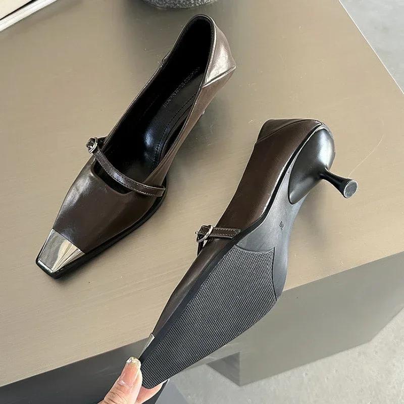 Fashion New Designer Women Pumps Metal Square Toe Sexy Thin High Heels Fashion Belt Buckle Elegant Office Shoes for Women Mary Jane Shoe