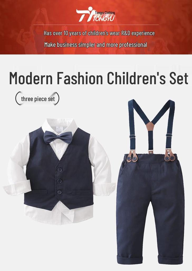 Chlapecký jarní a podzimní formální vestový oblek – Třídílný outfit pro malého gentlemana
