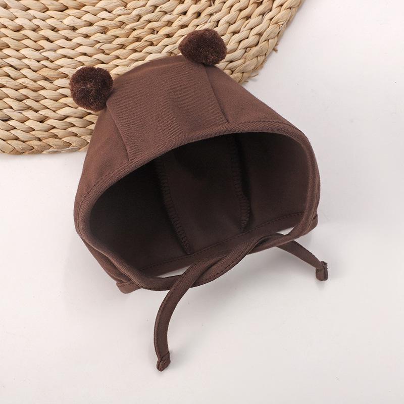 Unisex Newborn Pure Cotton Fontanelle Hat with Cute Double Pom-Poms – First Month Boneless Protection for Spring, Autumn, and Winter