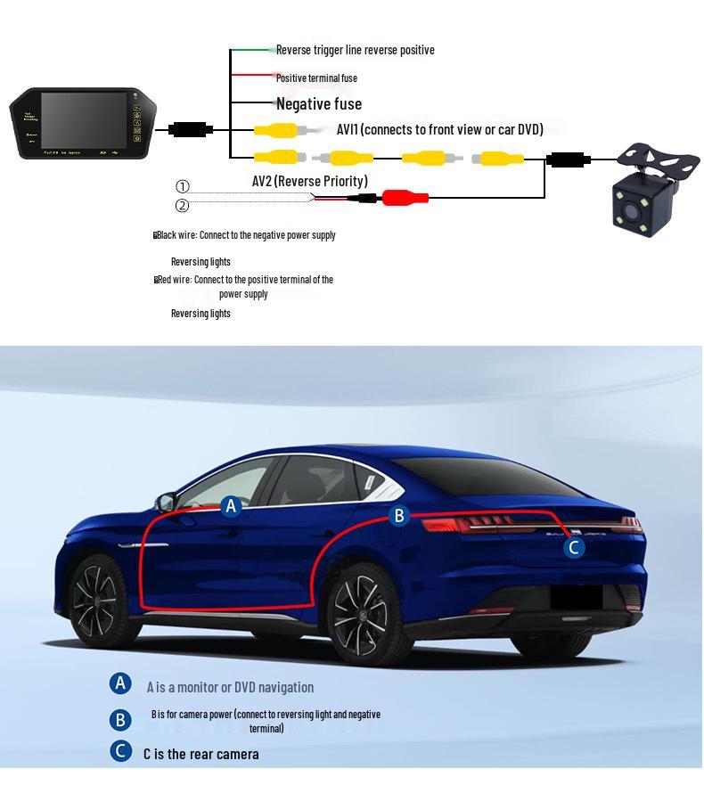 Bluetooth MP5 Wireless Rear View Camera for 7-inch Rearview Mirror Monitor with Reverse Priority