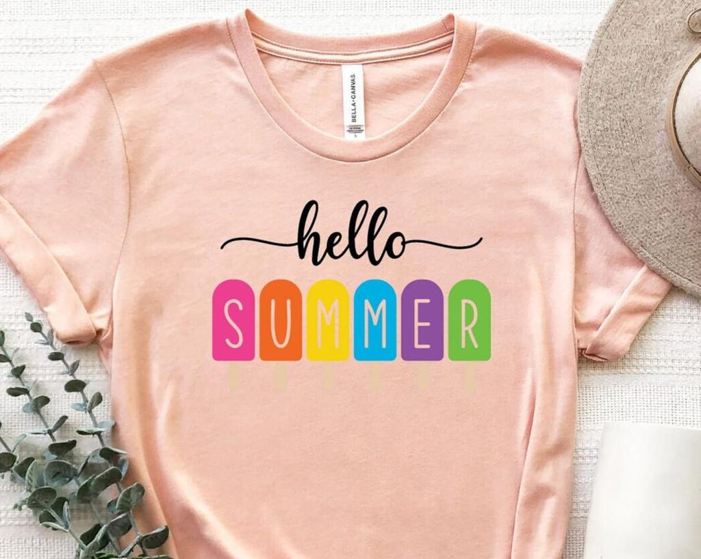 Hello Summer Ice Cream Shirt, Holiday T-Shirt, Beach Shirt, Summer Love Tee, Sunshine Shirt, Family Vacation Shirt, Girls Trip Shirts