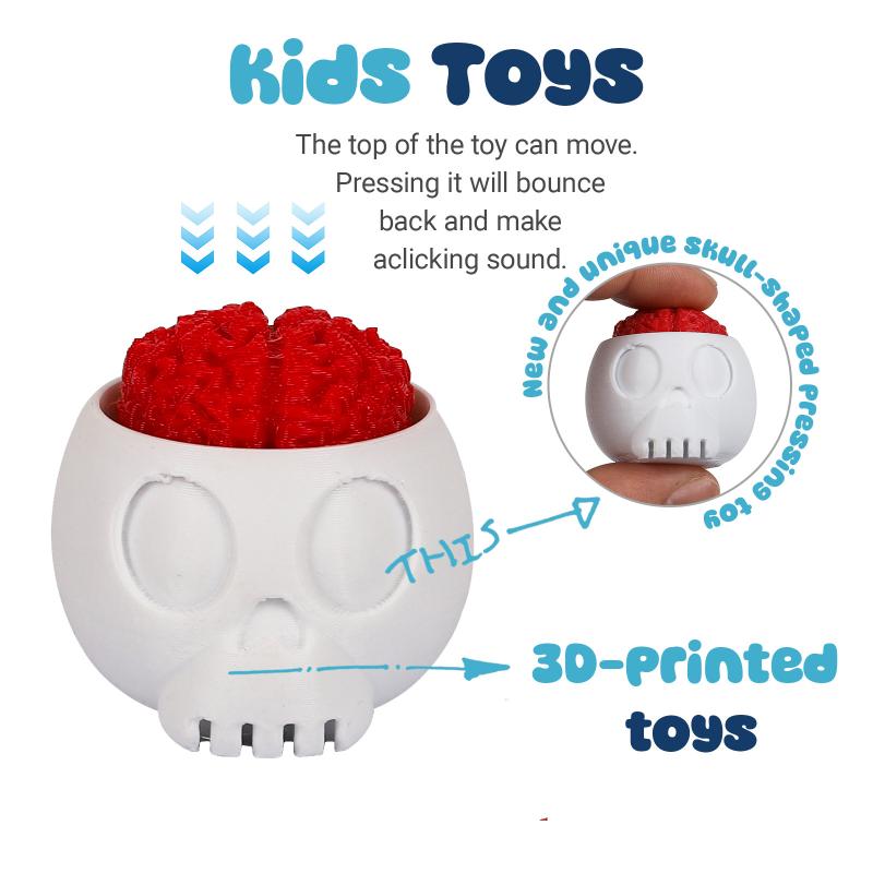 Fun 3D Printed Skull Brain Clicker Keychain Skull Button Fidget Clicker Mechanical Keyboard Bag Pendant Stress Relief Toy