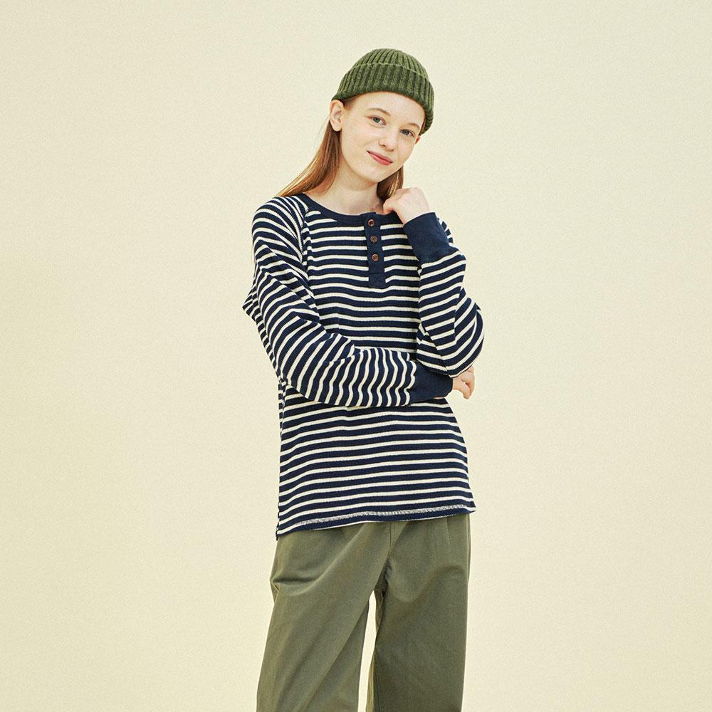 CHIQUITA Henley Neck Sweatshirt (St Waffle) Navy 243601Tnv