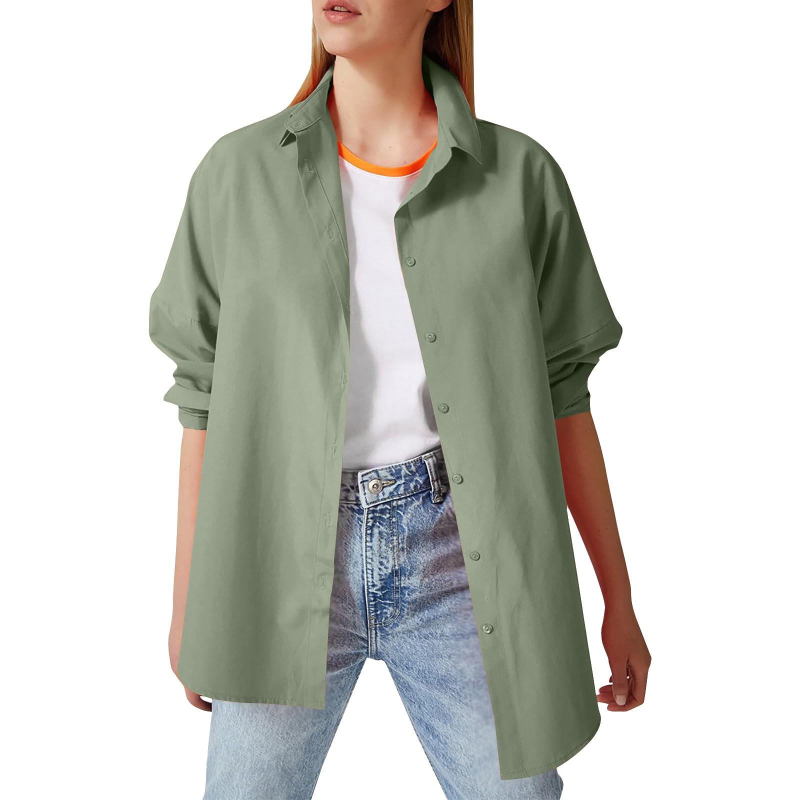 

Женская модная свободная повседневная большая рубашка на пуговицах с длинными рукавами L армия зеленый