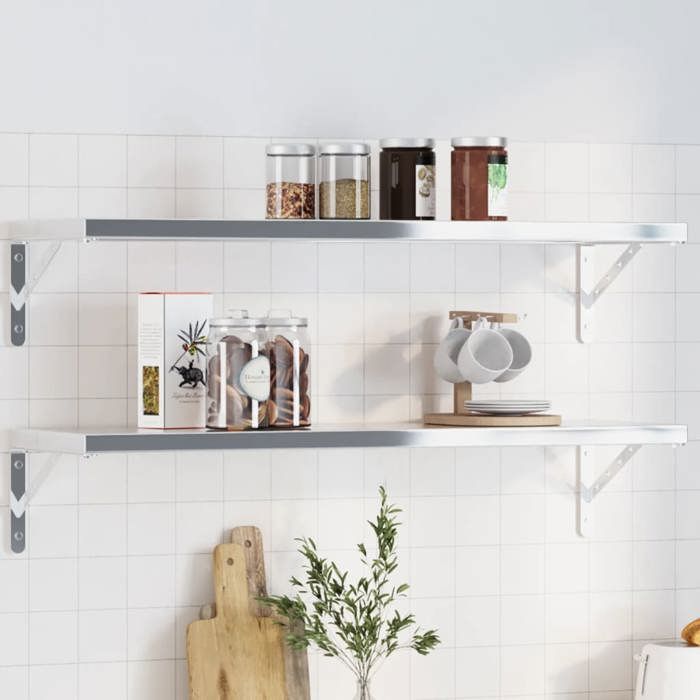 VidaXL Shelf Brackets 4pcs 30x2.5x15.5cm Silver Stainless Steel, Wall Mount, Wall Shelf Bracket,, Bracket 30299