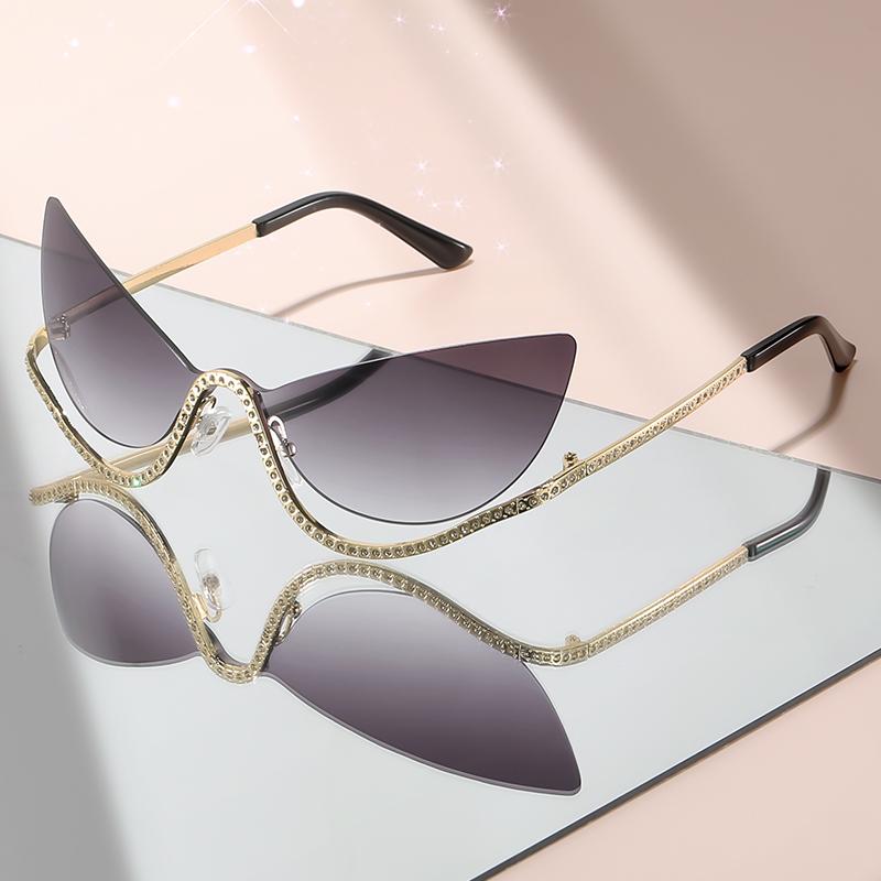 Neue randlose personalisierte Cat-Eye-Sonnenbrillen, übertriebener Hip-Hop-Stil Party- und Nachtclub-Dekorationssonnenbrillen
