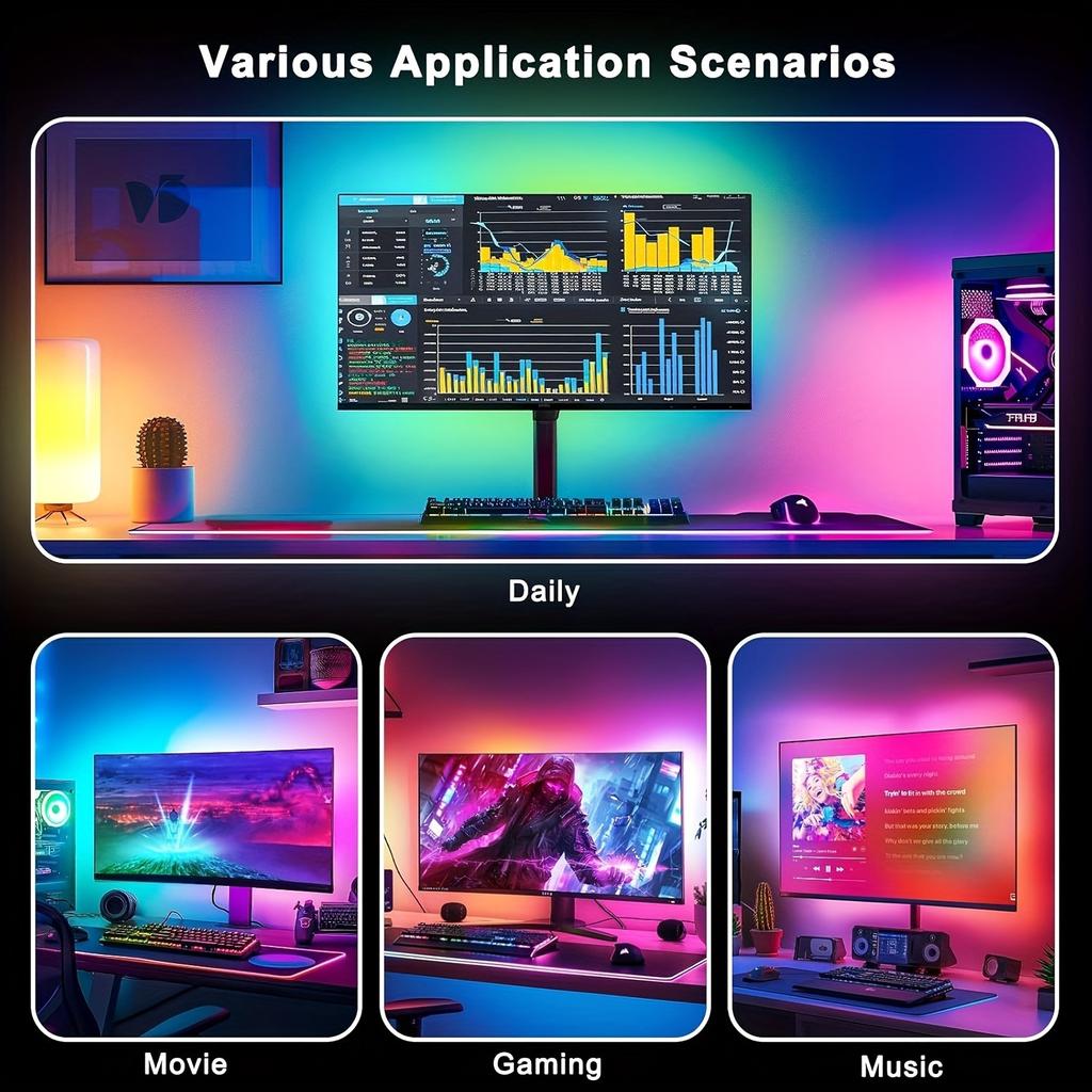 1pc RGB Gaming Monitor LED Backlight Night Lights,Smart Screen Color,Music Sync, USB-Powered,App Control for PC Gaming Decor
