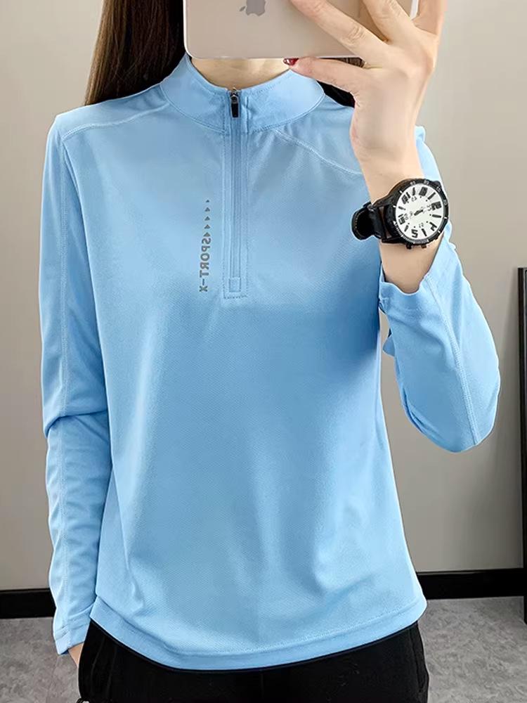Women's Quick-Dry Long Sleeve Top for Sports, Fitness, Running, Hiking, and Mountaineering - Spring/Summer Lightweight Stand Collar Shirt.