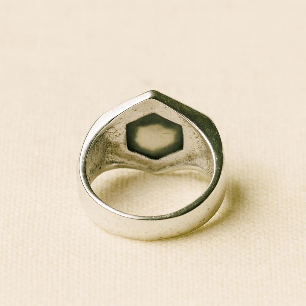 Green Moss Agate Signet Ring, 925 Sterling Silver, Hexagon Minimalist Gemstone Jewelry
