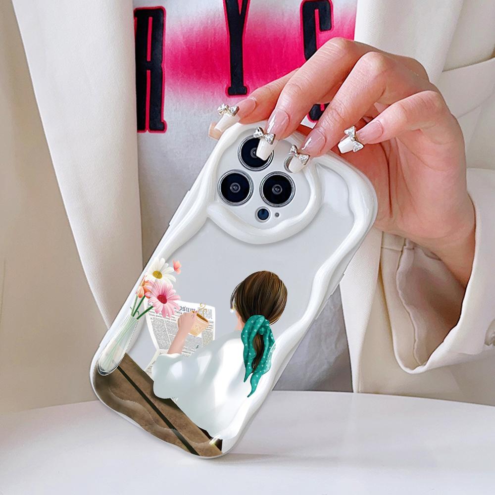 Cartoon Pattern Cream Texture Casing Wavy Edge Soft Silicone Cover Phone Case for IPhone Samsung Huawei Honor Xiaomi Redmi Infinix Tecno
