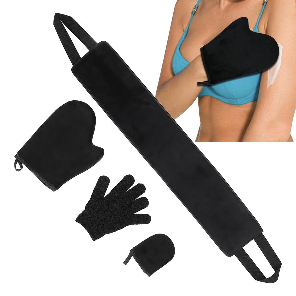 4pcs Self Tanning Mitt Applicator Kit Soft Sponge Tanning Cream Lotion Mousse Oil Back Application Band