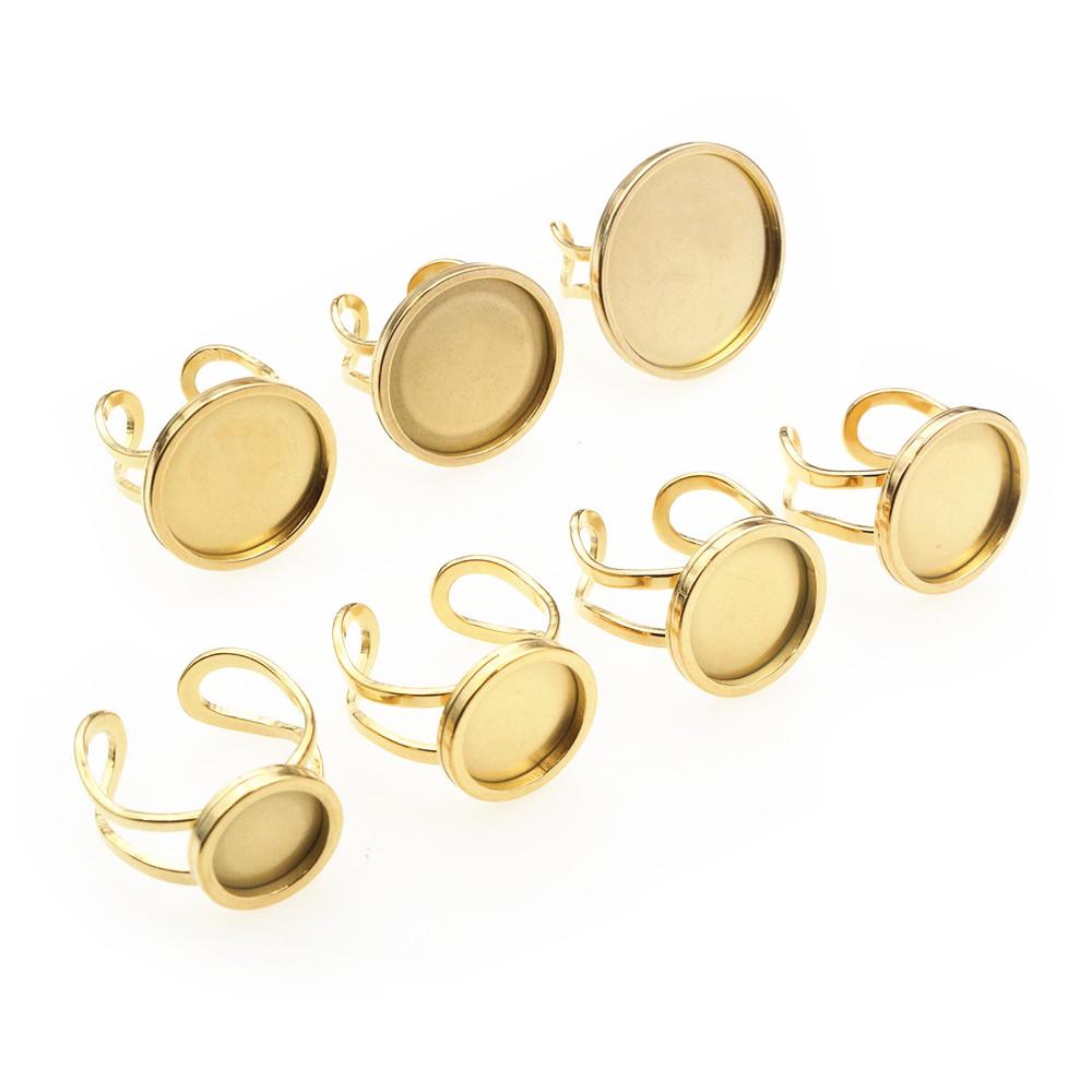 5pcs 10-25mm Inner Size Round Thick Stainless Steel Adjustable Ring Settings Cabochon Blank Base DIY Jewelry Making Findings