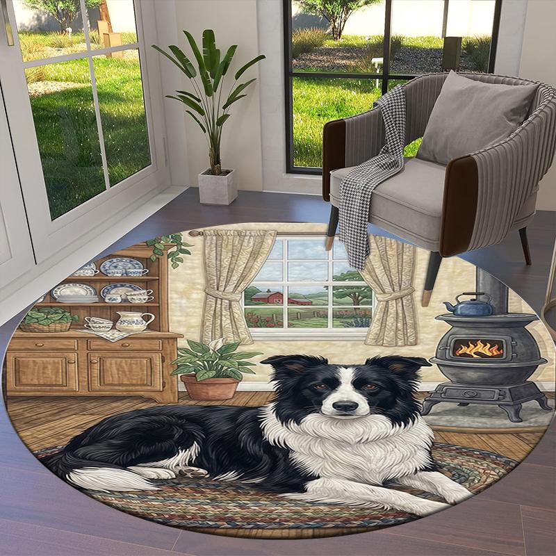 The puppy on the carpet Round Area Rug,Carpet Rug for Living Room Bedroom Sofa Playroom Decor,Non-slip Floor Mat