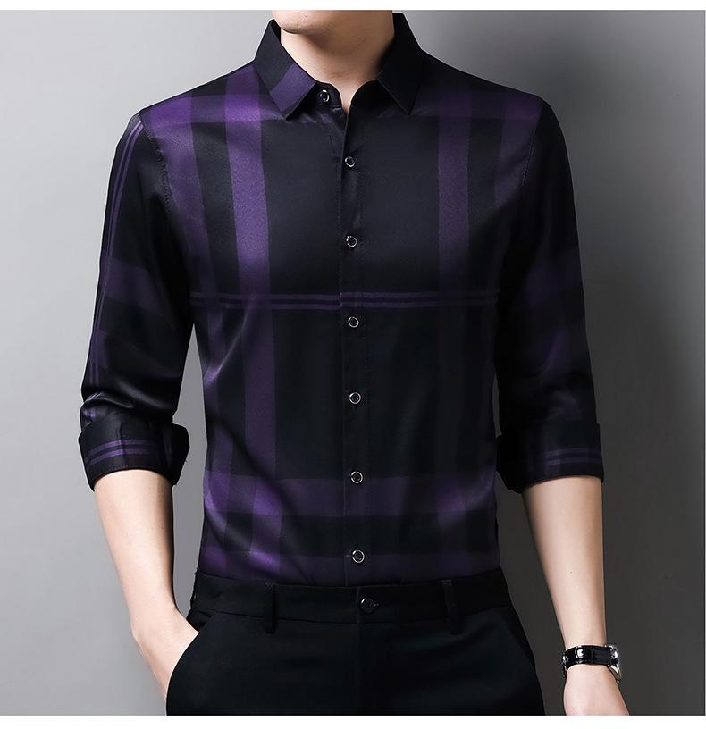Hengyuanxiang Men's Autumn Plaid Long Sleeve Iron-Free Casual Shirt