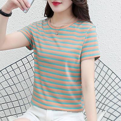 Camiseta de Verano Rayada Talla Grande para Mujer - Elegante, Rejuvenecedora, Corte Holgado, Top Casual de Manga Corta