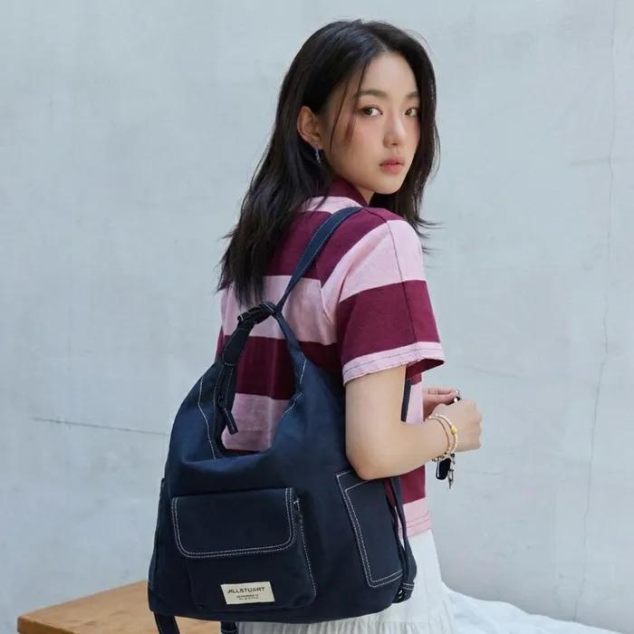 [Gelato] Navy Canvas Stitch Hobo Shoulder & Backpack 2 colors JABA6E962N3 JABA5E960N2