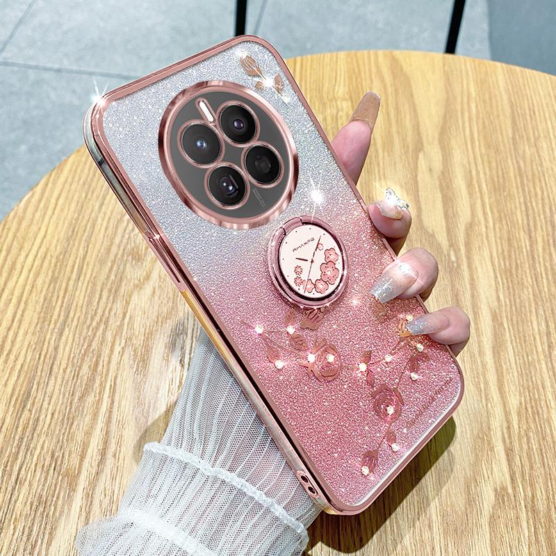 KADEM For Realme 12 Pro 5G/12 Pro+ 5G TPU Case Rhinestone Flower Kickstand Phone Cover
