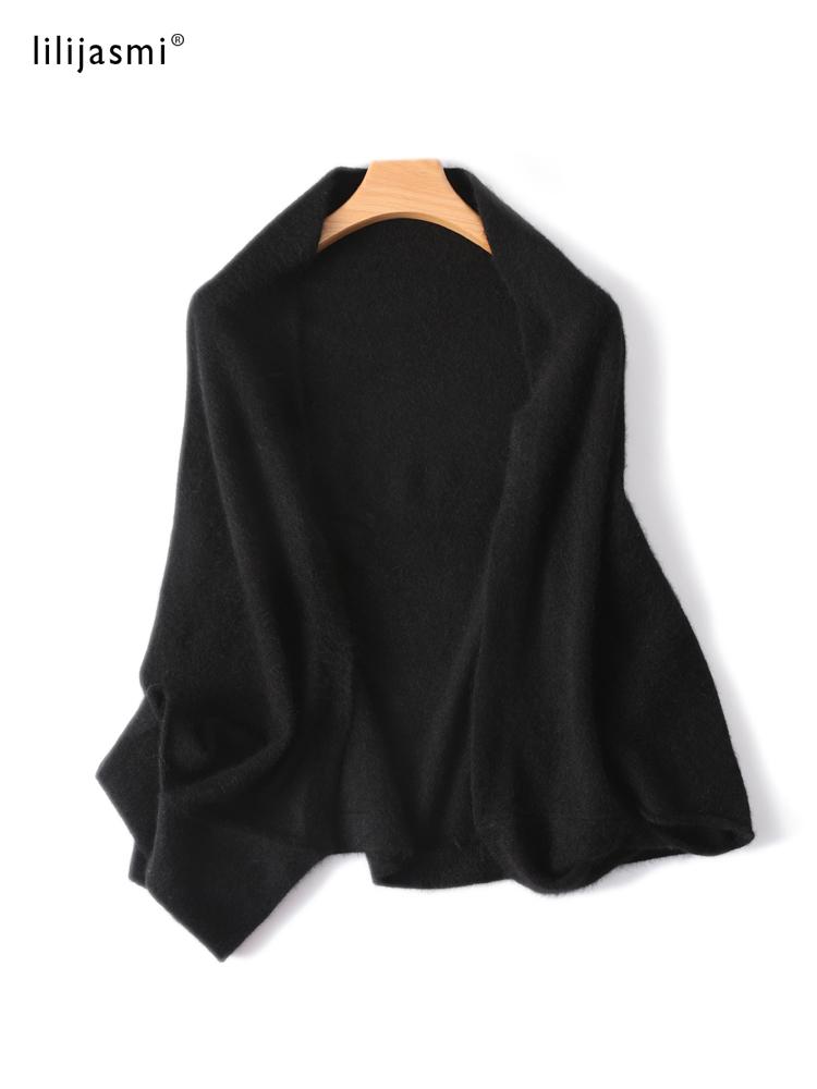 

Trend Shawl Wrap Scarf Two Purposes 100% Wool Women Knitted Accessories Cape Casual Soft Scarves Warm Cappa Cozy Fashion Mantles One Size