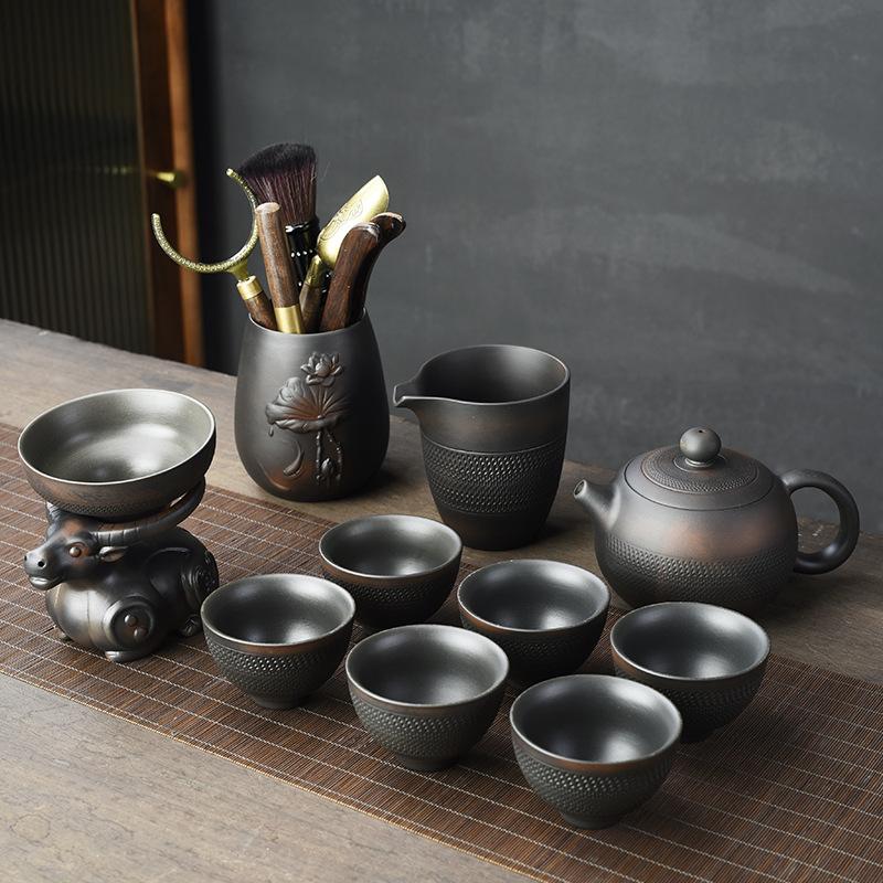 Purple Clay Jumping Knife Kung Fu Tea Set2025New Retro High-End Household Tea Brewing Special Gaiwan Teapot Teacup