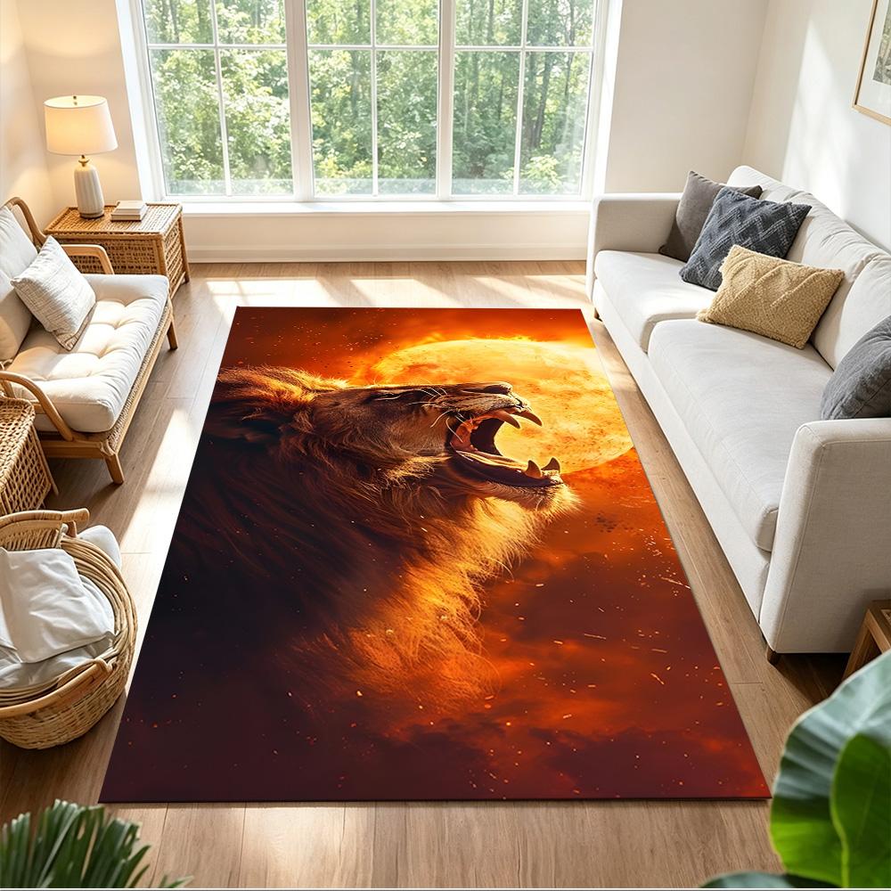 Lion Family Bonding Moment Non-Slip Home Carpet Design for Office Decor Living Room Gift