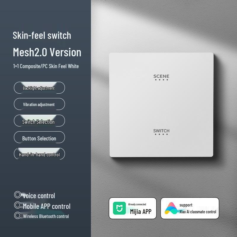 Smart Switch with AG Skin-feel Panel Connects To Mijia APP, Supports Xiao Ai Voice Control, Remote, and Touch Control.