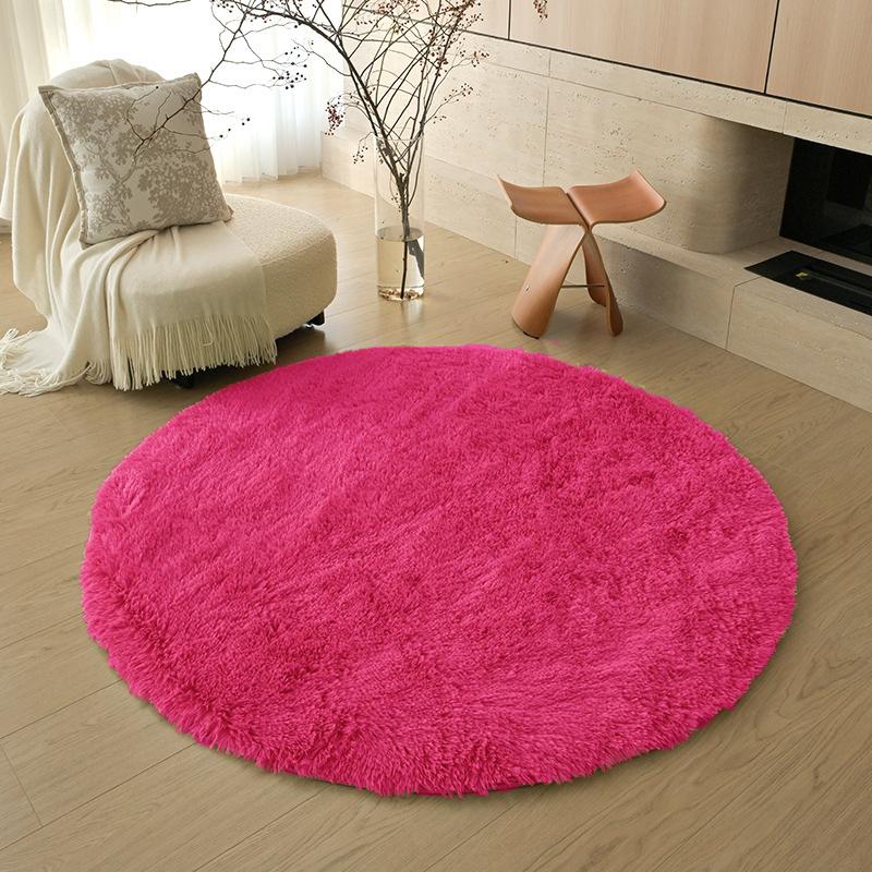 Checkerboard Round Fluffy Shaggy Rug Soft Long Pile Carpet for Bedroom Living Room Plaid Area Rug Kids Room Circular Mat