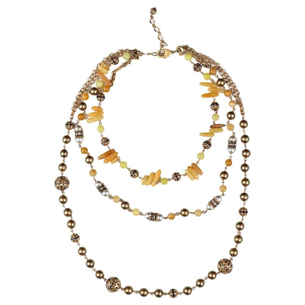 Pearl and Shell Beaded Long Necklace Vintage Three Layers Necklace Antique Necklace  Women Girls