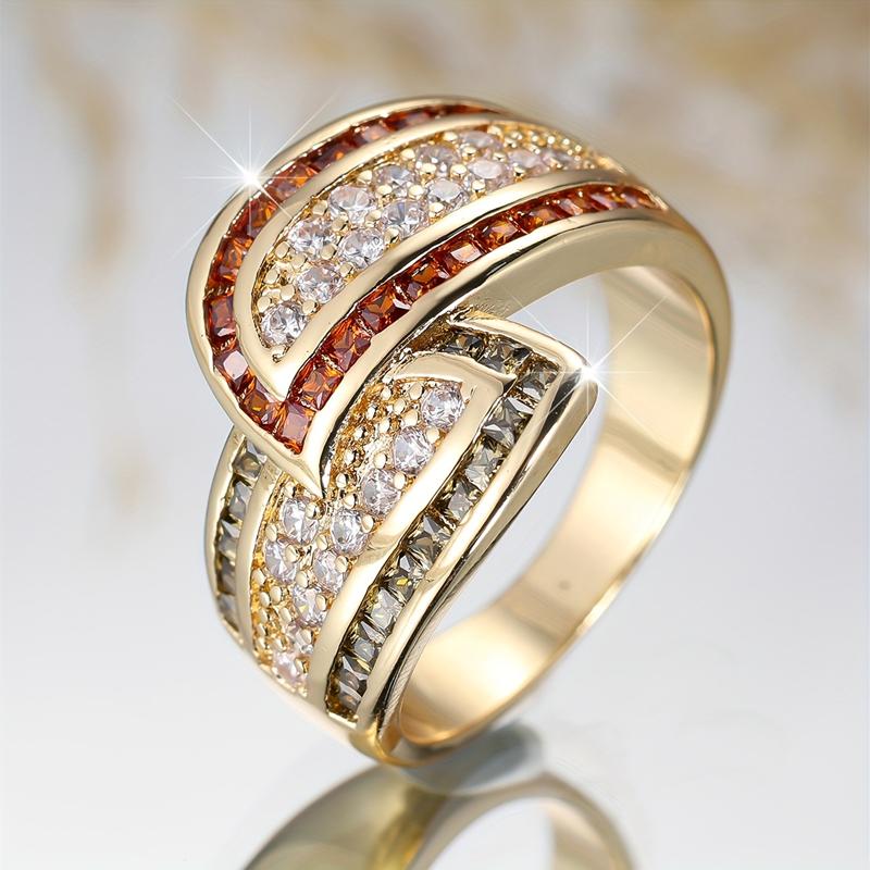 

Роскошное золотое геометрическое кольцо с цирконием для женщин и девушек, помолвочное кольцо, подарок на свадьбу, ювелирные изделия для вечеринки 10 золотой