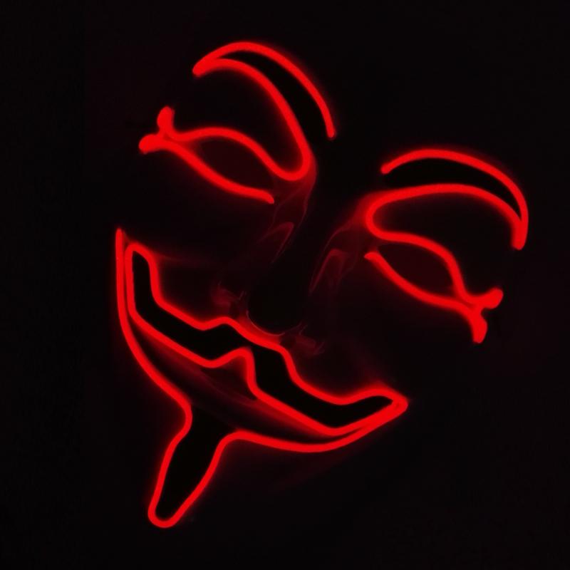 Halloween Glowing V Mask EL Wire Neon Light Up Anonymous Mask Cosplay Horror Luminous Mask for Man Women Haunted House Props