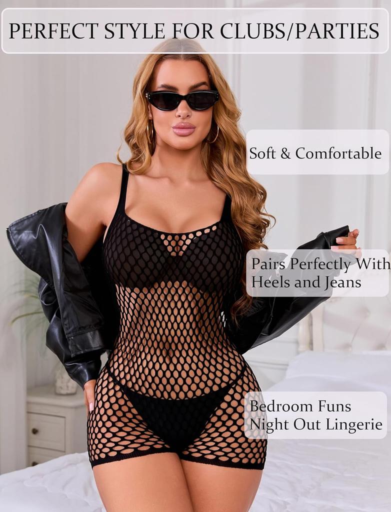 Womens Fishnet Bodysuit Shorts Style Sexy Mesh Teddy Lingerie One Piece Nightwear