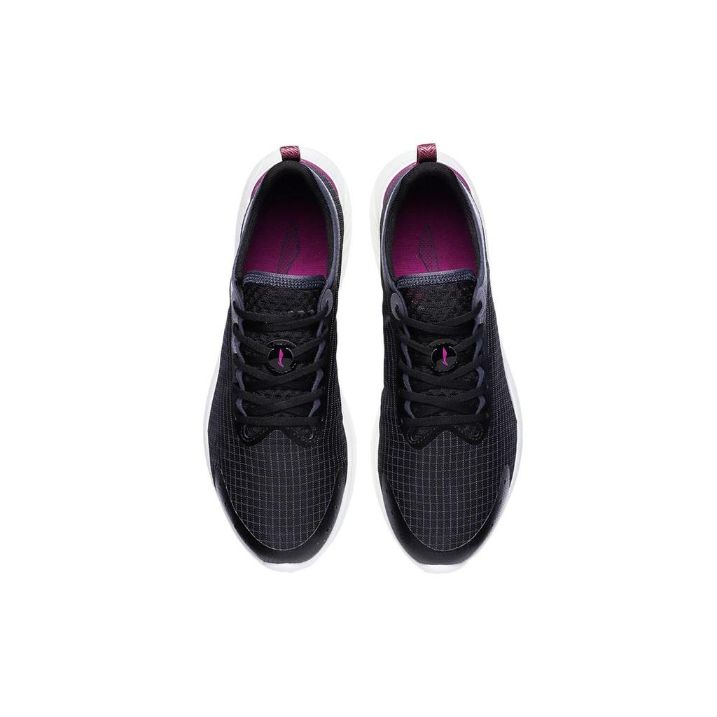 Li Ning PU, Textile Cushioning Slip Resistant Abrasion Resistant Low top Running Shoes Women's Black White ARBR002-4