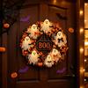 Window Hanging Ornament Halloween Boo Ghost Wreath, Spooky Door Decoration with Pumpkins Wreath And Spider Webs for Front Porch, Farmhouse Wall Decor