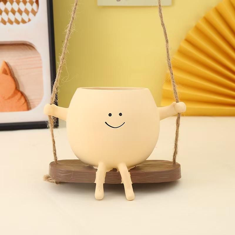 

Smiley Face Flower Pot Creative Gift Resin Ornament