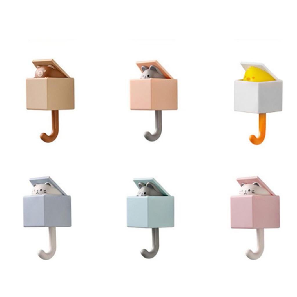 Cute Cat Adhesive Coat Wall Hooks Cute Pet Hooks Hanging Decorations No Drill Installation for Key Scarf Hat Towel Bag